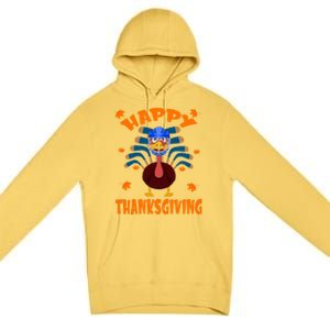 Happy Thanksgiving Hockey Lover Turkey Playing Hockey Gift Premium Pullover Hoodie