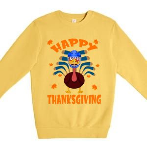 Happy Thanksgiving Hockey Lover Turkey Playing Hockey Gift Premium Crewneck Sweatshirt