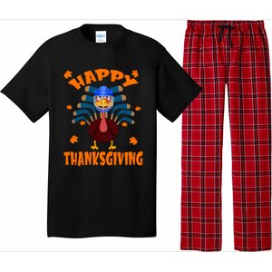 Happy Thanksgiving Hockey Lover Turkey Playing Hockey Gift Pajama Set