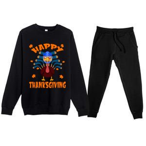 Happy Thanksgiving Hockey Lover Turkey Playing Hockey Gift Premium Crewneck Sweatsuit Set