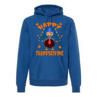 Happy Thanksgiving Hockey Lover Turkey Playing Hockey Gift Premium Hoodie