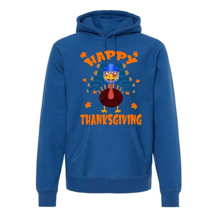 Happy Thanksgiving Hockey Lover Turkey Playing Hockey Gift Premium Hoodie