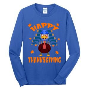 Happy Thanksgiving Hockey Lover Turkey Playing Hockey Gift Tall Long Sleeve T-Shirt