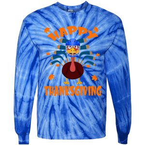 Happy Thanksgiving Hockey Lover Turkey Playing Hockey Gift Tie-Dye Long Sleeve Shirt