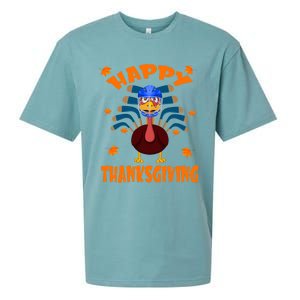 Happy Thanksgiving Hockey Lover Turkey Playing Hockey Gift Sueded Cloud Jersey T-Shirt