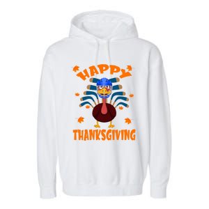 Happy Thanksgiving Hockey Lover Turkey Playing Hockey Gift Garment-Dyed Fleece Hoodie