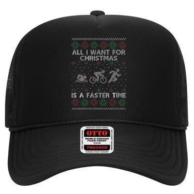 Hilarious Triathlon Holiday Sweater for Triathlete Celebration High Crown Mesh Back Trucker Hat