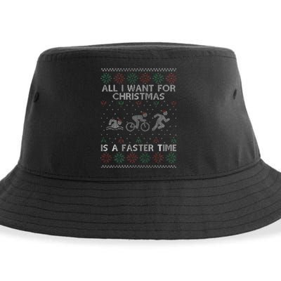 Hilarious Triathlon Holiday Sweater for Triathlete Celebration Sustainable Bucket Hat