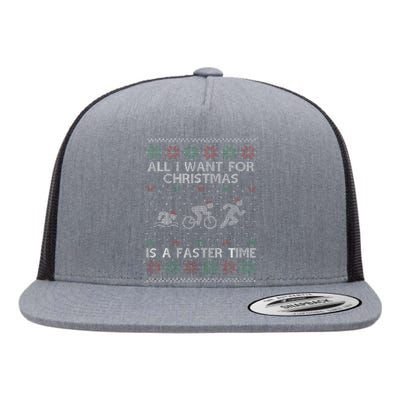 Hilarious Triathlon Holiday Sweater for Triathlete Celebration Flat Bill Trucker Hat