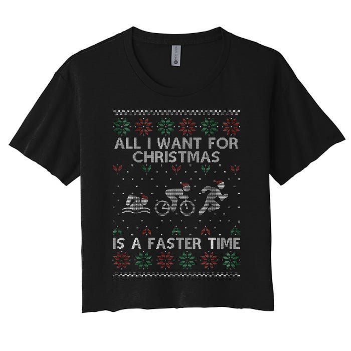 Hilarious Triathlon Holiday Sweater for Triathlete Celebration Women's Crop Top Tee