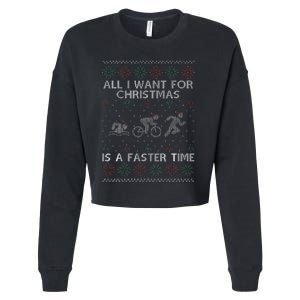 Hilarious Triathlon Holiday Sweater for Triathlete Celebration Cropped Pullover Crew