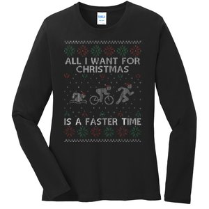 Hilarious Triathlon Holiday Sweater for Triathlete Celebration Ladies Long Sleeve Shirt