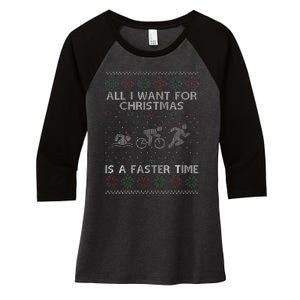 Hilarious Triathlon Holiday Sweater for Triathlete Celebration Women's Tri-Blend 3/4-Sleeve Raglan Shirt