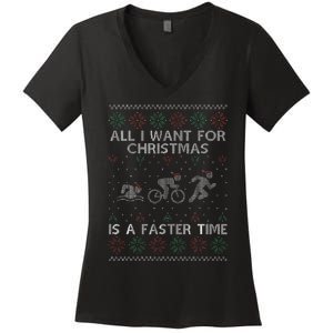 Hilarious Triathlon Holiday Sweater for Triathlete Celebration Women's V-Neck T-Shirt