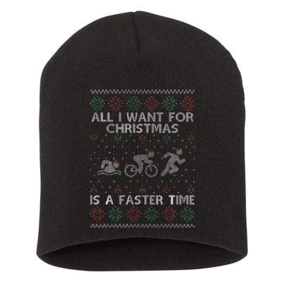 Hilarious Triathlon Holiday Sweater for Triathlete Celebration Short Acrylic Beanie