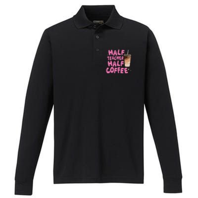 Half Teacher Half Coffee Teacher Performance Long Sleeve Polo