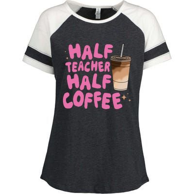 Half Teacher Half Coffee Teacher Enza Ladies Jersey Colorblock Tee