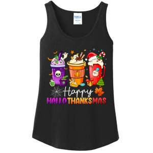 Halloween Thanksgiving Happy Hallothanksmas Coffee Latte Ladies Essential Tank