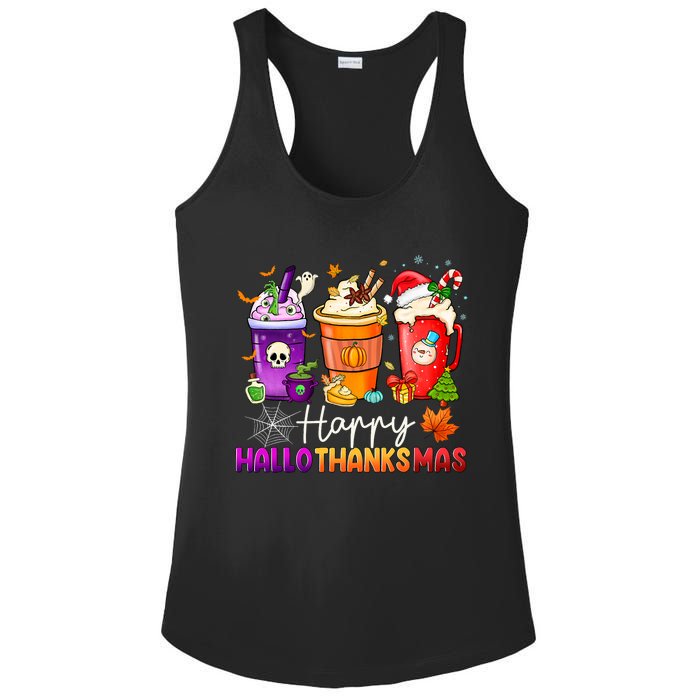 Halloween Thanksgiving Happy Hallothanksmas Coffee Latte Ladies PosiCharge Competitor Racerback Tank