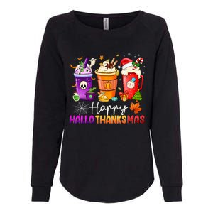 Halloween Thanksgiving Happy Hallothanksmas Coffee Latte Womens California Wash Sweatshirt