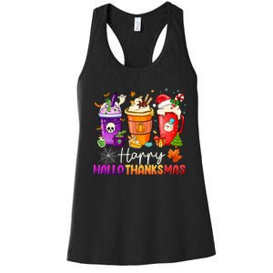 Halloween Thanksgiving Happy Hallothanksmas Coffee Latte Women's Racerback Tank