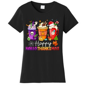 Halloween Thanksgiving Happy Hallothanksmas Coffee Latte Women's T-Shirt