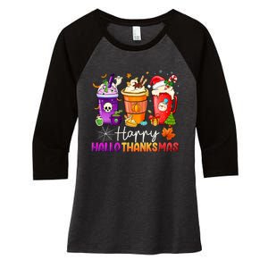 Halloween Thanksgiving Happy Hallothanksmas Coffee Latte Women's Tri-Blend 3/4-Sleeve Raglan Shirt