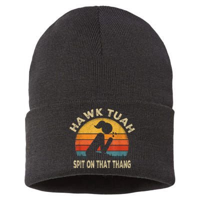 Hawk Tuah Hawk Tuah Spit On That Thang Funny Sustainable Knit Beanie