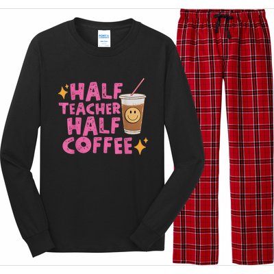 Half Teacher Half Coffee Teacher Coffee Teach Repeat Long Sleeve Pajama Set