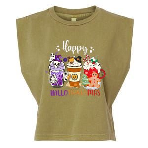 Halloween Thanksgiving Happy HalloThanksMas Coffee Latte Garment-Dyed Women's Muscle Tee