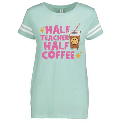 Half Teacher Half Coffee Teacher Coffee Teach Repeat Enza Ladies Jersey Football T-Shirt