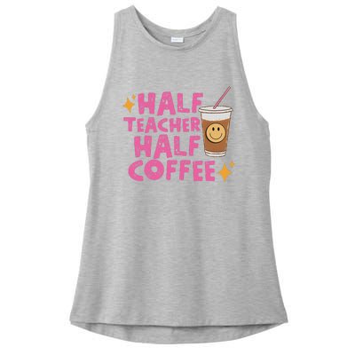 Half Teacher Half Coffee Teacher Coffee Teach Repeat Ladies PosiCharge Tri-Blend Wicking Tank