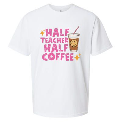 Half Teacher Half Coffee Teacher Coffee Teach Repeat Sueded Cloud Jersey T-Shirt