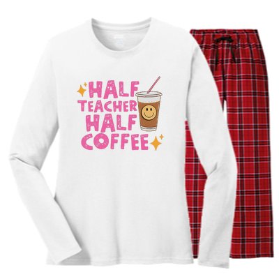 Half Teacher Half Coffee Teacher Coffee Teach Repeat Women's Long Sleeve Flannel Pajama Set 