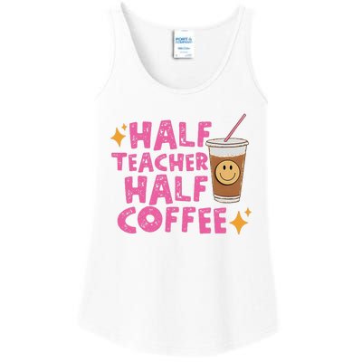 Half Teacher Half Coffee Teacher Coffee Teach Repeat Ladies Essential Tank