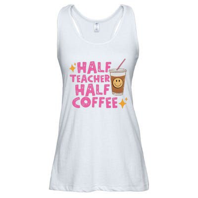 Half Teacher Half Coffee Teacher Coffee Teach Repeat Ladies Essential Flowy Tank