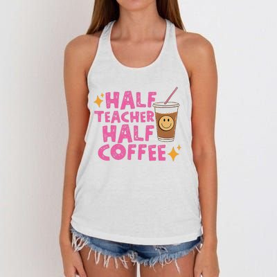 Half Teacher Half Coffee Teacher Coffee Teach Repeat Women's Knotted Racerback Tank