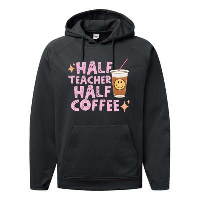 Half Teacher Half Coffee Groovy Teacher's Day Performance Fleece Hoodie