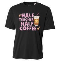 Half Teacher Half Coffee Groovy Teacher's Day Cooling Performance Crew T-Shirt