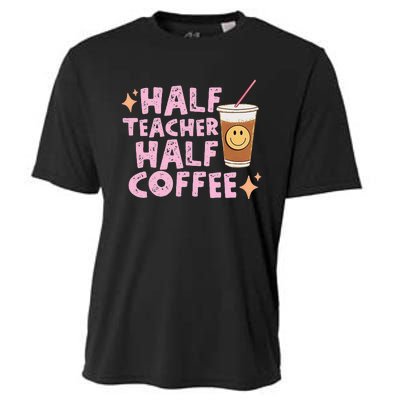 Half Teacher Half Coffee Groovy Teacher's Day Cooling Performance Crew T-Shirt