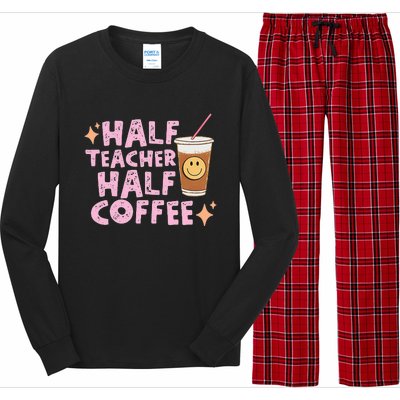 Half Teacher Half Coffee Groovy Teacher's Day Long Sleeve Pajama Set