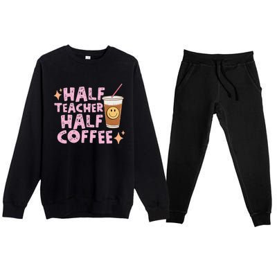 Half Teacher Half Coffee Groovy Teacher's Day Premium Crewneck Sweatsuit Set