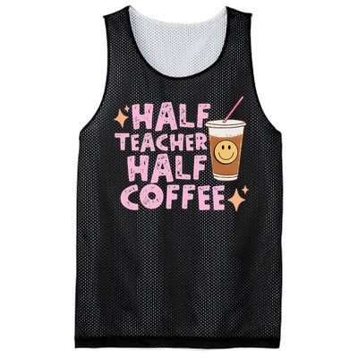 Half Teacher Half Coffee Groovy Teacher's Day Mesh Reversible Basketball Jersey Tank