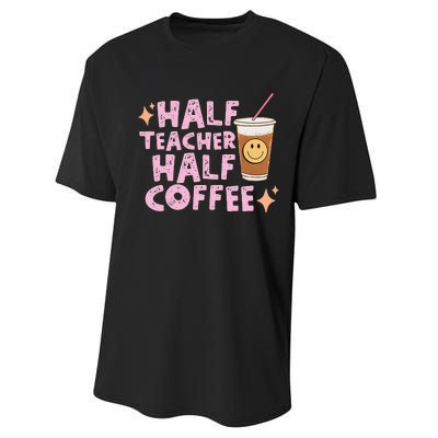 Half Teacher Half Coffee Groovy Teacher's Day Performance Sprint T-Shirt