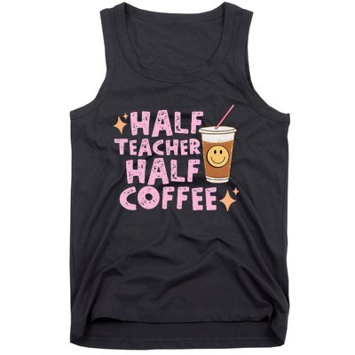 Half Teacher Half Coffee Groovy Teacher's Day Tank Top