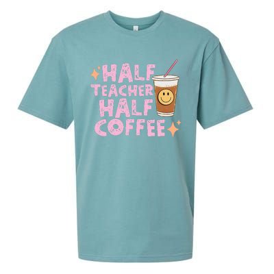 Half Teacher Half Coffee Groovy Teacher's Day Sueded Cloud Jersey T-Shirt