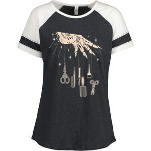 Hairstylist Tattooed Hairdresser Work Hair Salon Enza Ladies Jersey Colorblock Tee