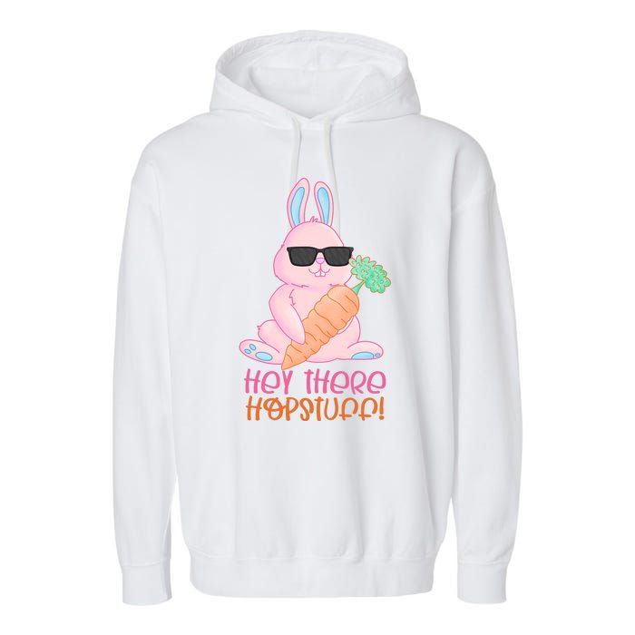 Hey There Hop Stuff Cute Bunny Garment-Dyed Fleece Hoodie