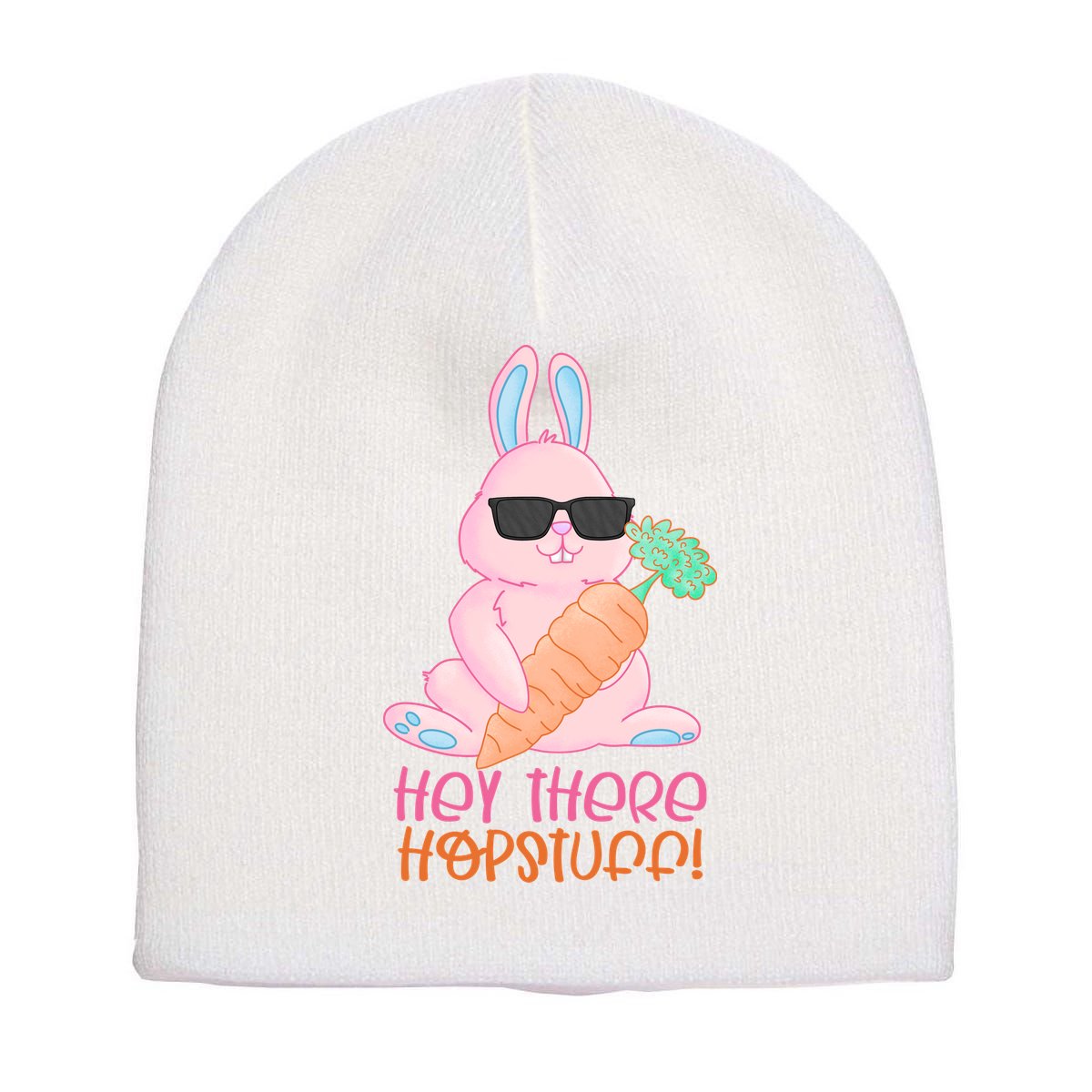 Hey There Hop Stuff Cute Bunny Short Acrylic Beanie