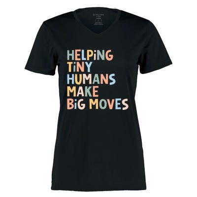 Helping Tiny Humans Make Big Moves Women's Momentum V-Neck T-Shirt